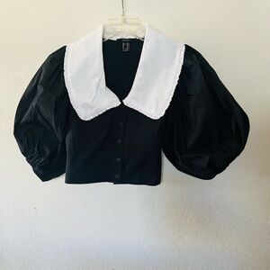 Forever 21 Black Puff-Sleeve Top with White Peter Pan Collar